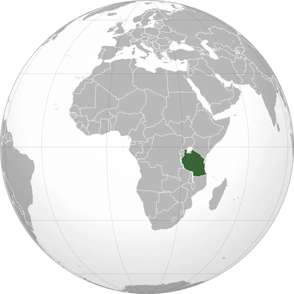 Map of Tanzania in orthographic projection