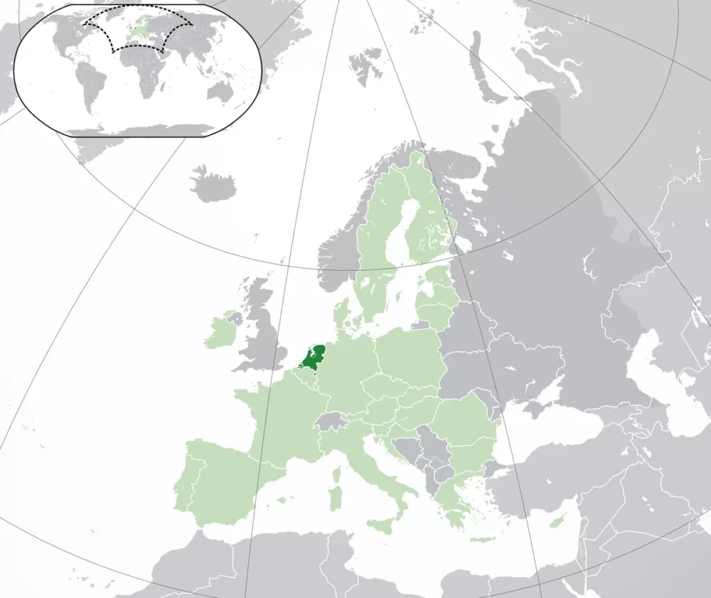 carte géographique des Pays-Bas en Europe occidentale et façade de la mer du Nord