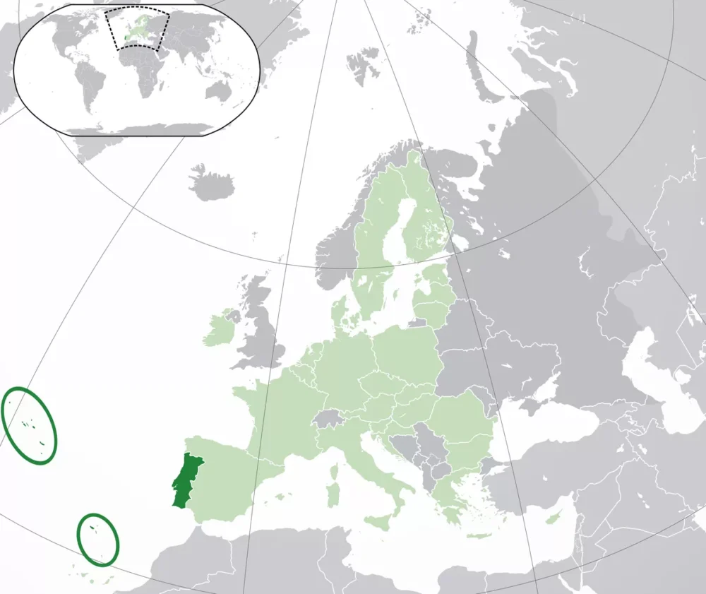 carte géographique du Portugal continental et des archipels portugais