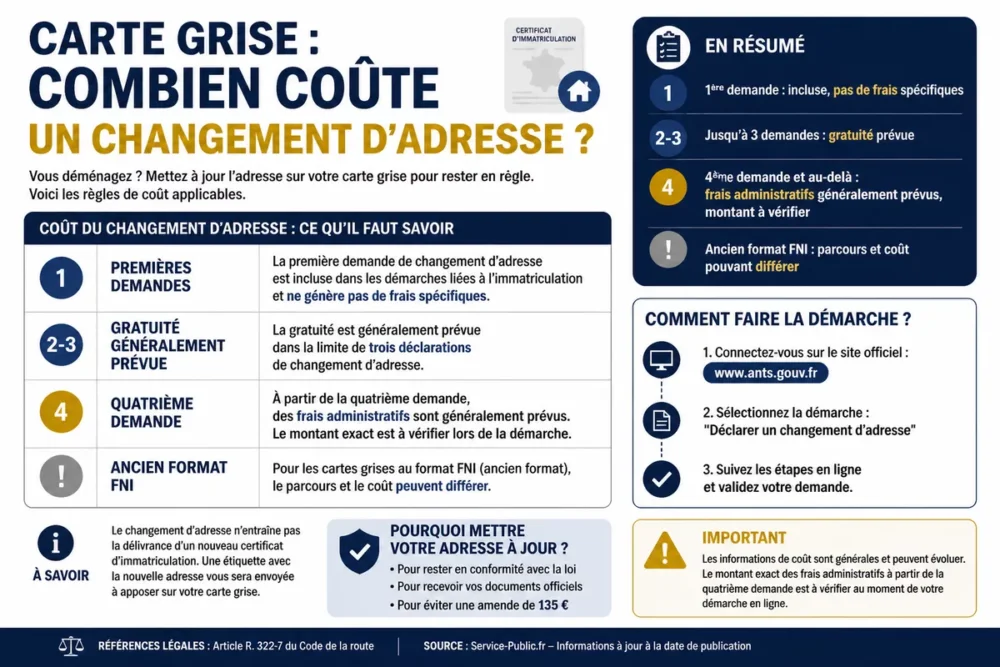 Infographie sur le coût du changement d’adresse de la carte grise
