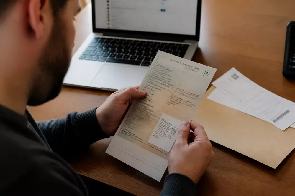 Photo réaliste d’une étiquette de nouvelle adresse sur une carte grise
