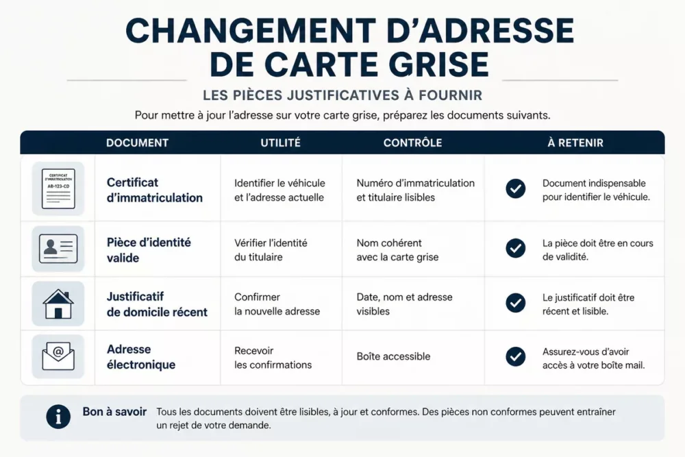 Pièces justificatives nécessaires pour modifier l’adresse d’une carte grise