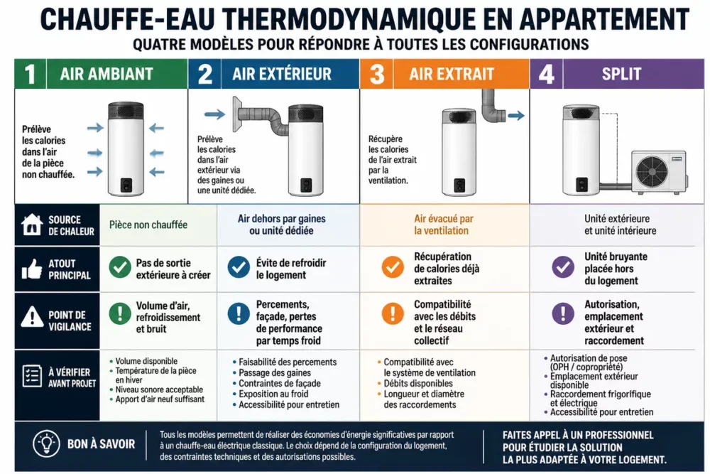 Comparatif des modèles de chauffe-eau thermodynamique en appartement selon leur source d’air
