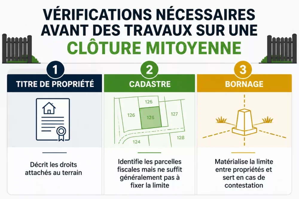 Schéma comparatif des règles à vérifier avant des travaux sur une clôture mitoyenne