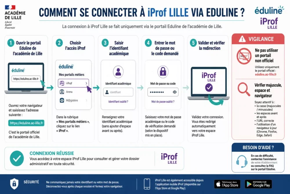Schéma des étapes de connexion iProf Lille via Eduline