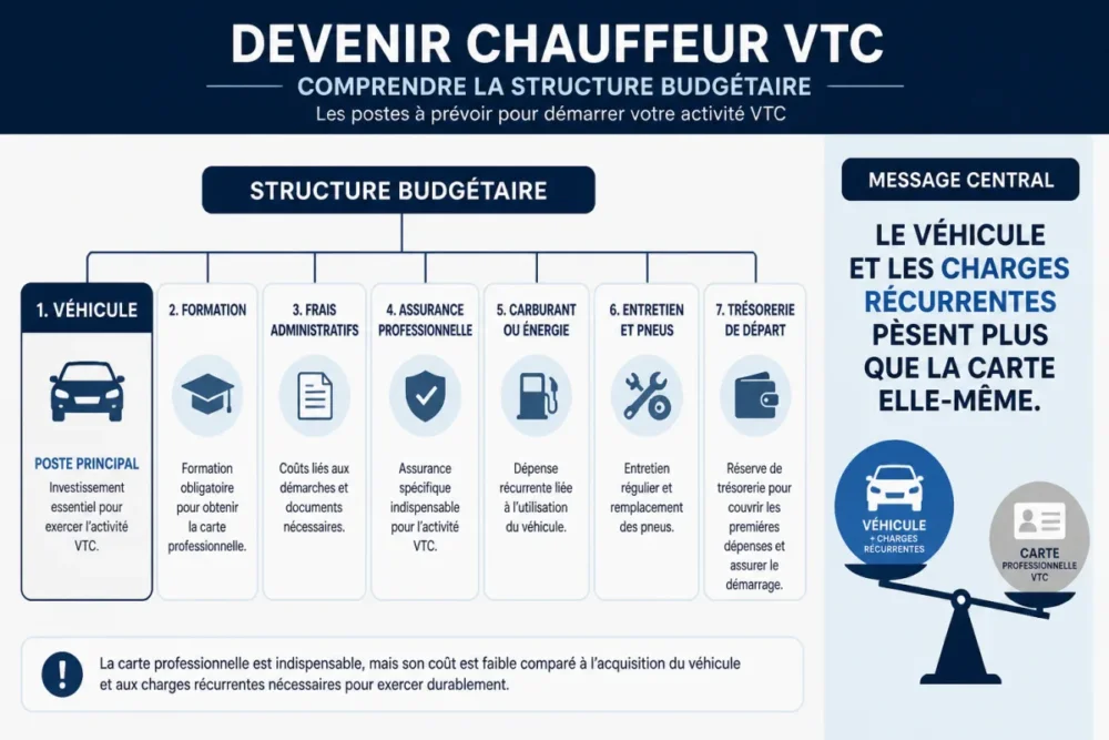 Schéma du budget pour devenir chauffeur VTC