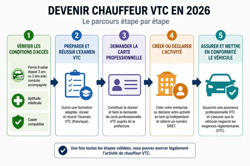 Schéma des conditions pour devenir chauffeur VTC