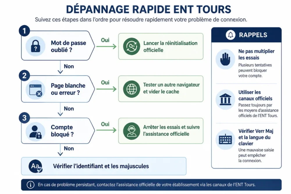 Schéma de dépannage pour un problème de connexion ENT Tours