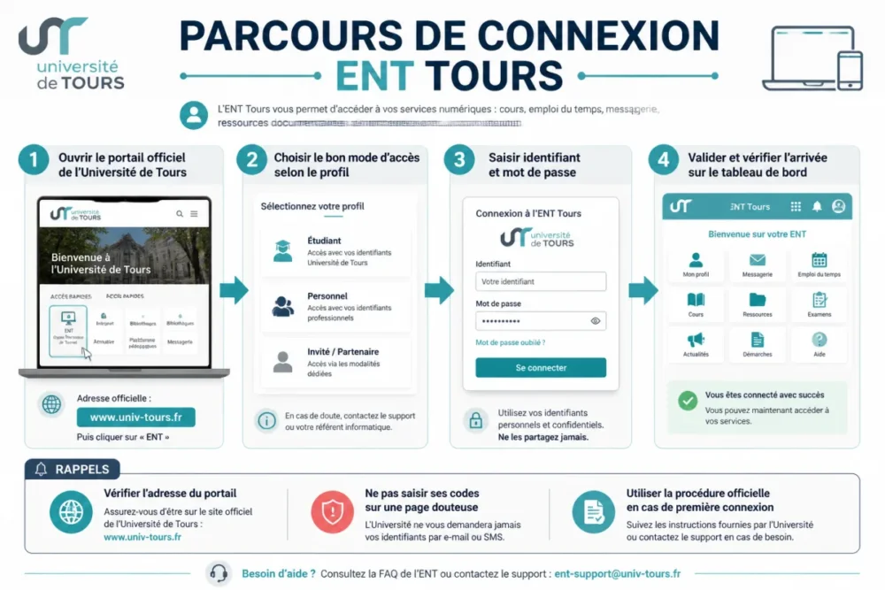 Portail officiel de connexion ENT Tours sur écran d’ordinateur