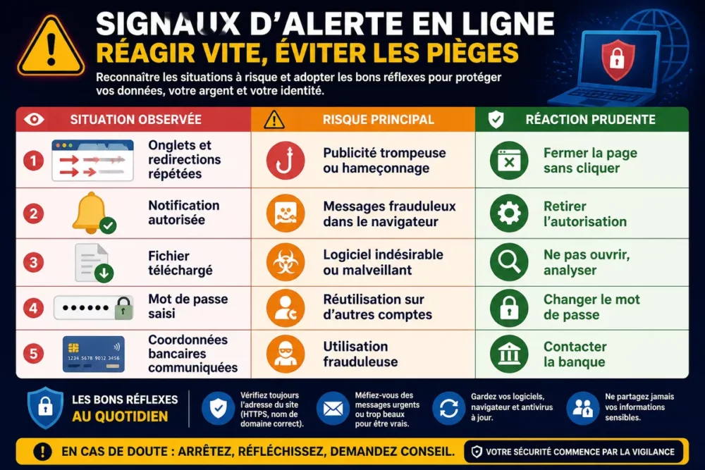 Tableau des risques liés à un site de streaming dangereux