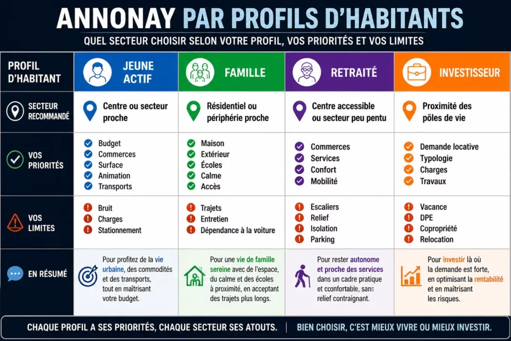 Infographie des quartiers d’Annonay selon le profil d’habitant et les critères prioritaires
