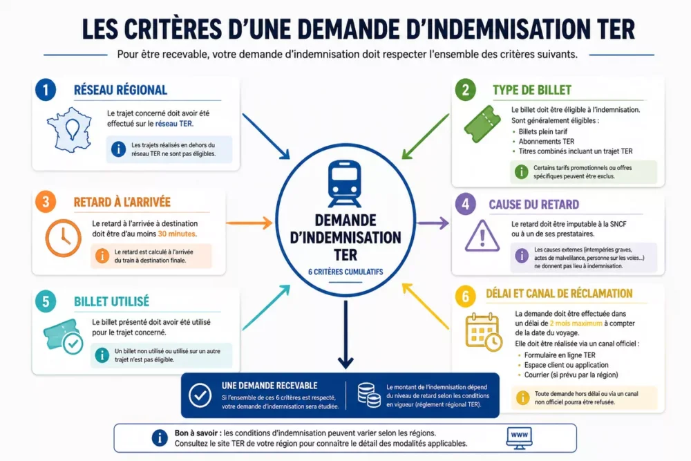 Schéma des critères à vérifier pour une indemnisation de retard TER