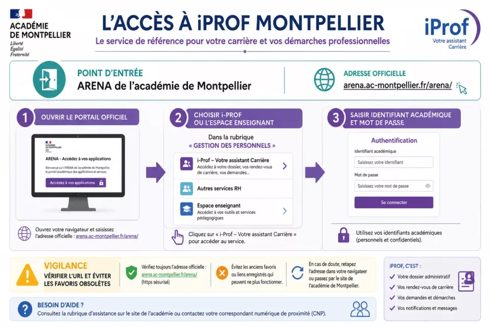 Schéma d’accès à iProf Montpellier via ARENA et l’authentification académique