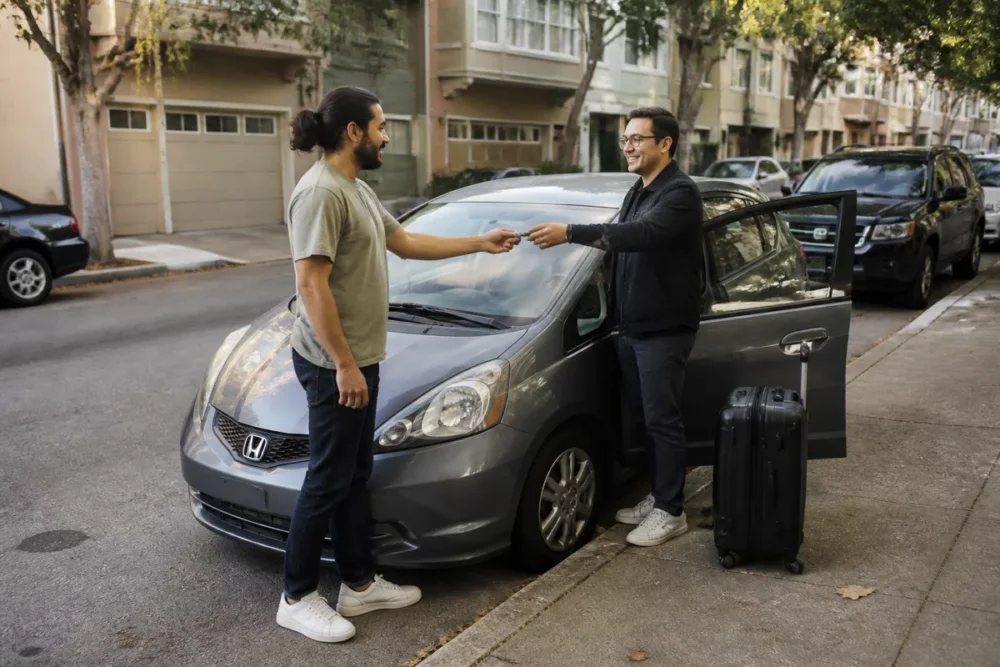 Remise des clés d’une voiture Turo près du lieu de retrait