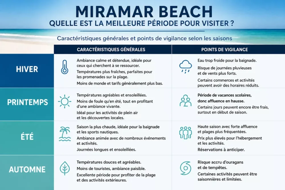 Infographie des saisons et de la météo à Miramar Beach en Floride