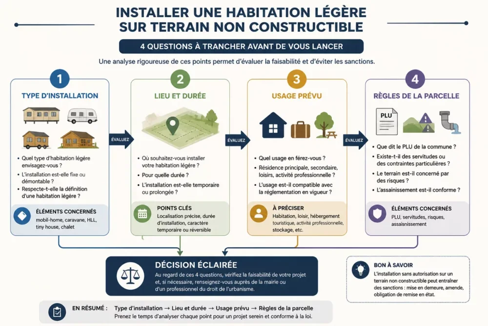 Schéma des règles à vérifier avant d’installer un mobil-home sur un terrain non constructible