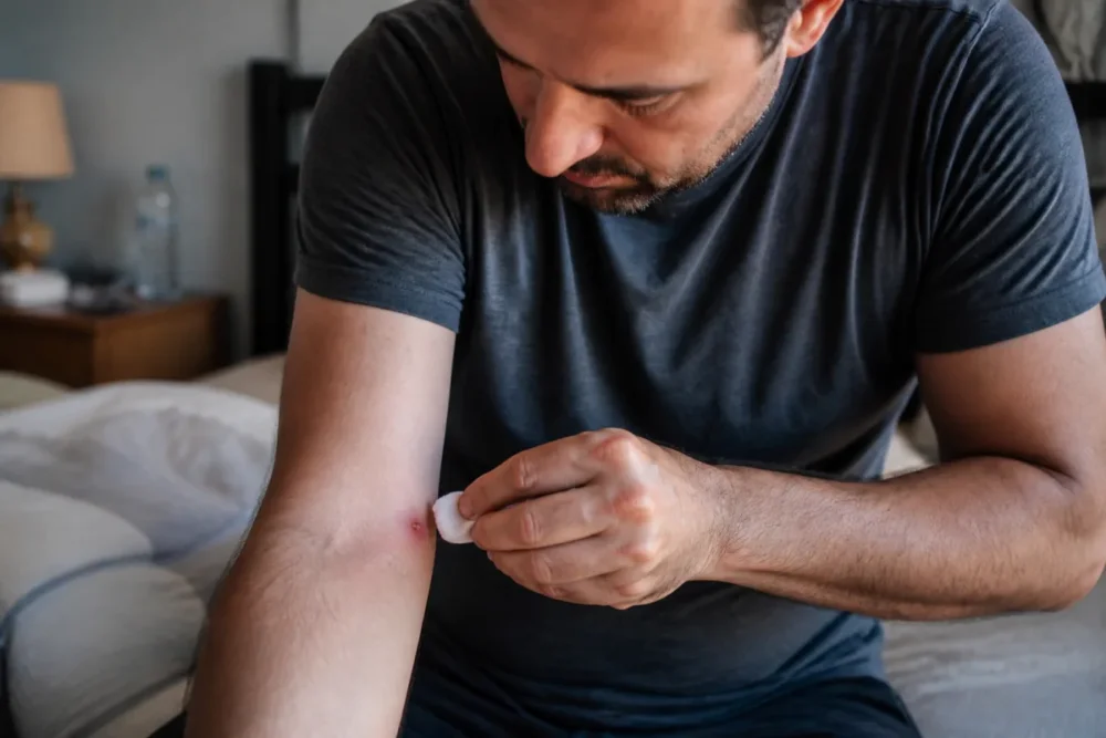 premiers gestes après une morsure d’araignée avec nettoyage de la peau
