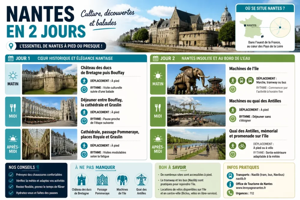Infographie de l’itinéraire de Nantes en 48 heures sans voiture