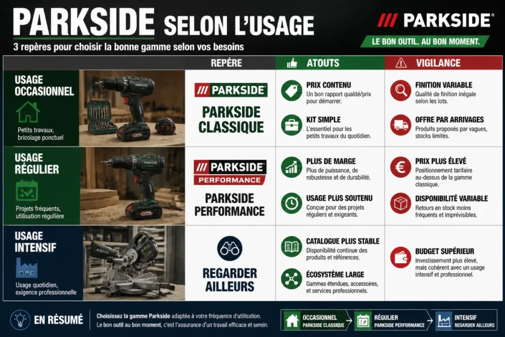 Infographie Parkside Lidl sur le choix d’un outil selon l’usage