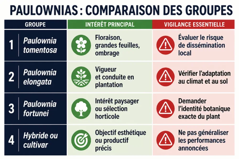 Comparatif des principales espèces et variétés de paulownia