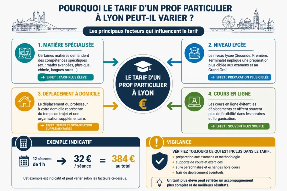 Schéma des facteurs qui influencent le tarif d'un prof particulier à Lyon