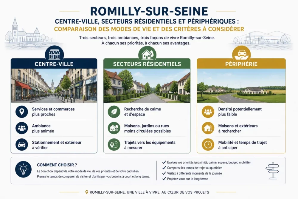 Schéma comparatif des quartiers de Romilly-sur-Seine selon les services, le calme, l’espace et la mobilité