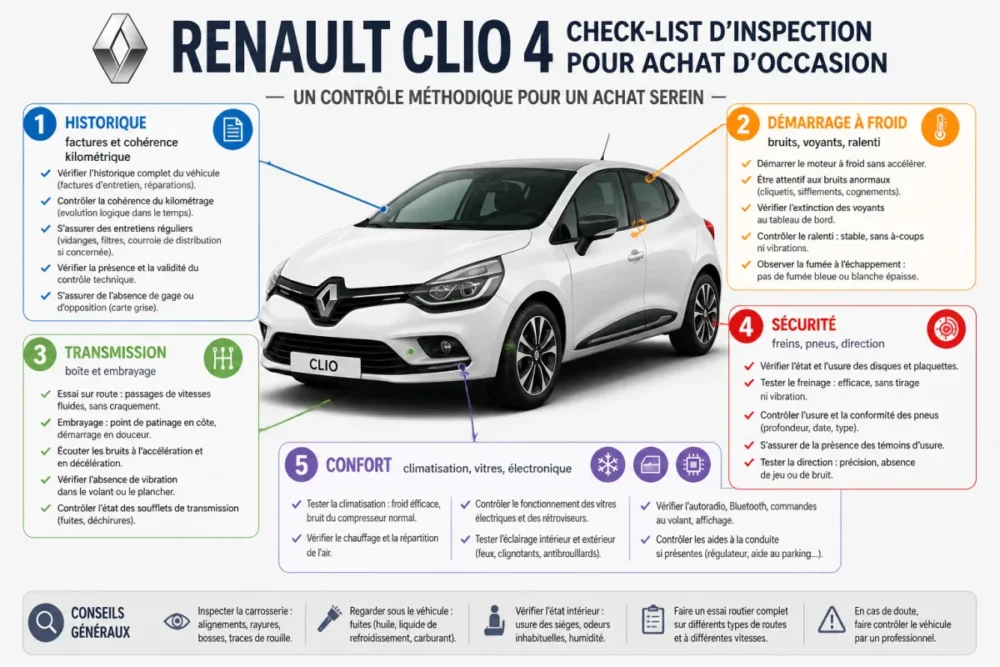 Schéma de contrôle de fiabilité d’une Renault Clio 4 d’occasion