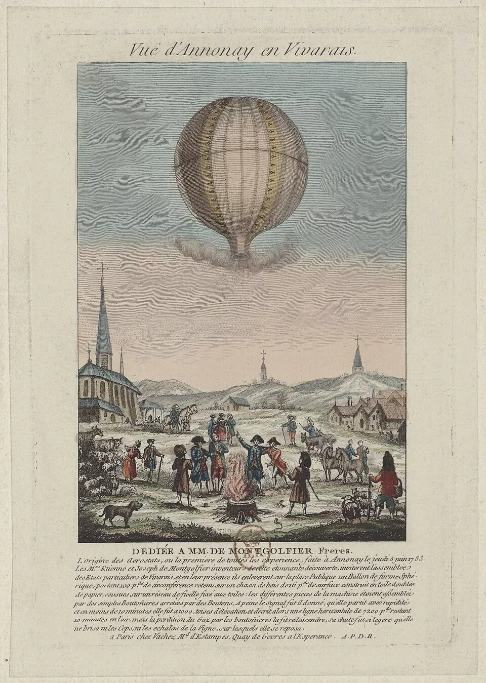 Sujet : Montgolfier (famille de)Montgolfières -- HistoireMontgolfières -- Essais -- Annonay (Ardèche, France) -- 18e siècleFigures allégoriques -- 1701-1788Référence bibliographique : Mondin, 11Appartient à l’ensemble documentaire : RhoneAlp1Couverture : 05 juin 1783Langue : françaisÉditeur : A Paris chez Vachez Md. d'Estampes, Quay de Gèvres a l'Espérance A. P. D. R. [1784]
