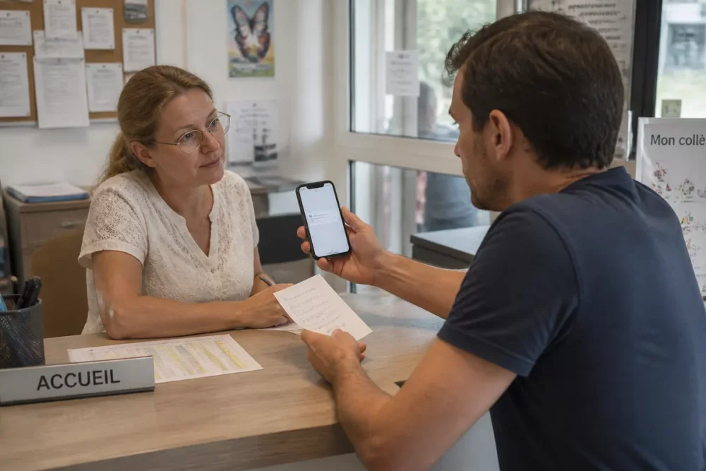 Parent demandant une aide à l’établissement après un problème de connexion Toutatice.