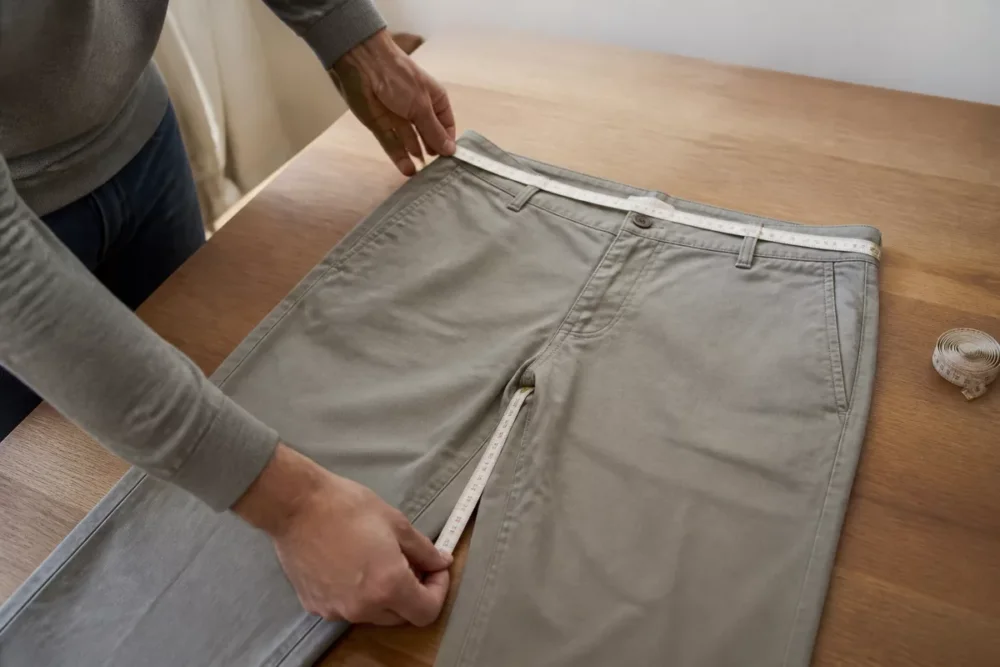 Mesurer un pantalon avant de consulter un guide des tailles