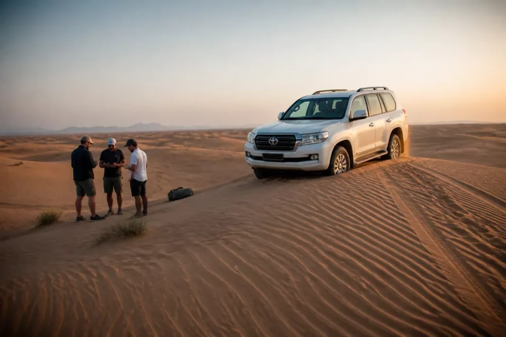 Photo réaliste d’une excursion dans le désert pendant un séjour à Dubaï.