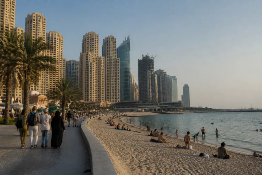 Photo réaliste de Dubai Marina et JBR pour choisir un quartier à Dubaï.