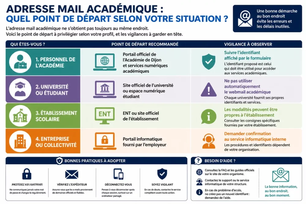 Infographie des portails à utiliser selon le type de compte du webmail Dijon