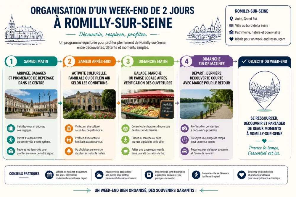Schéma du programme d’un week-end à Romilly-sur-Seine sur deux jours