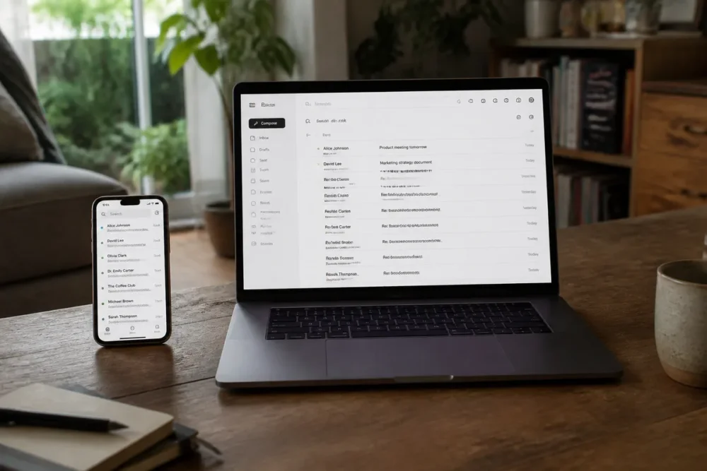 Photo réaliste d’un ordinateur et d’un smartphone pour utiliser Alice Mail avec IMAP