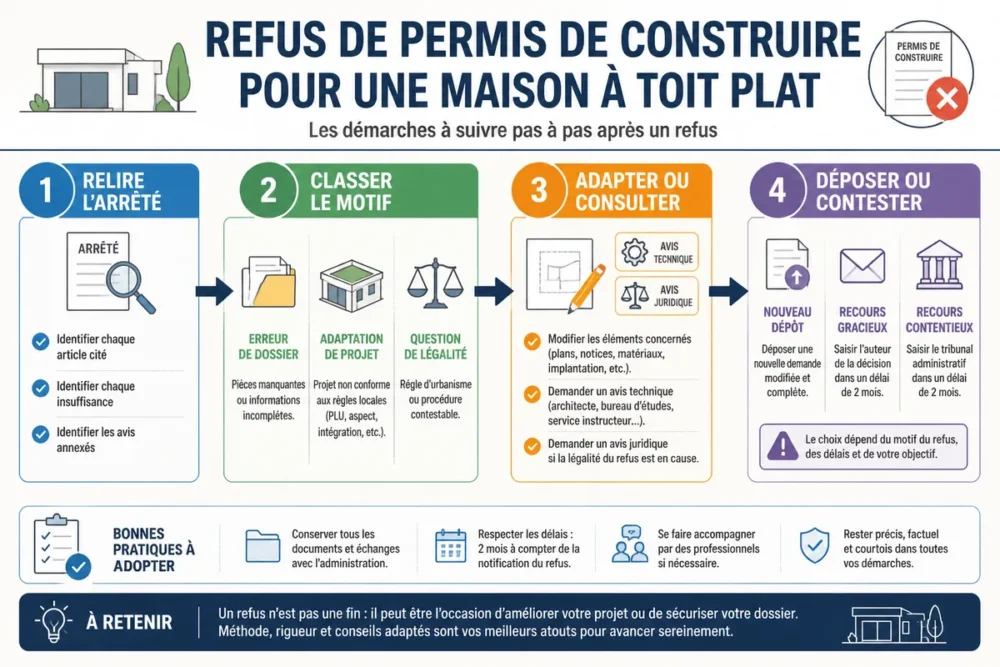 Schéma des étapes après un refus de permis pour une maison à toit plat