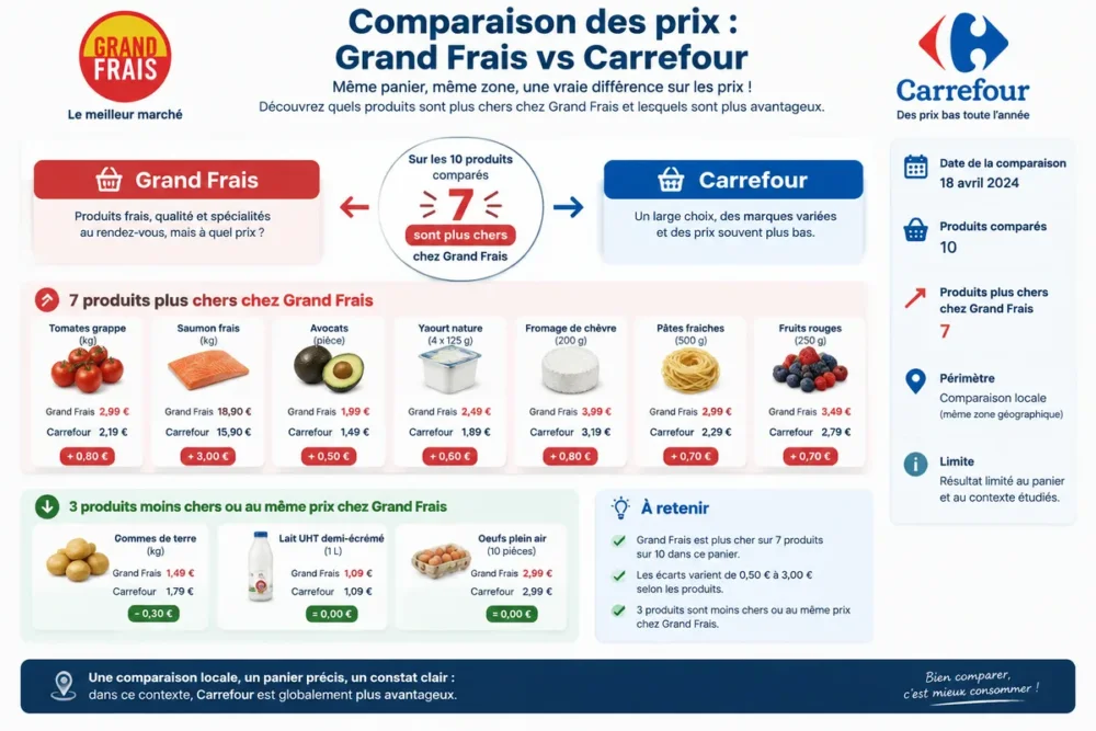 Schéma comparant les résultats d’une comparaison locale de prix entre Grand Frais et Carrefour