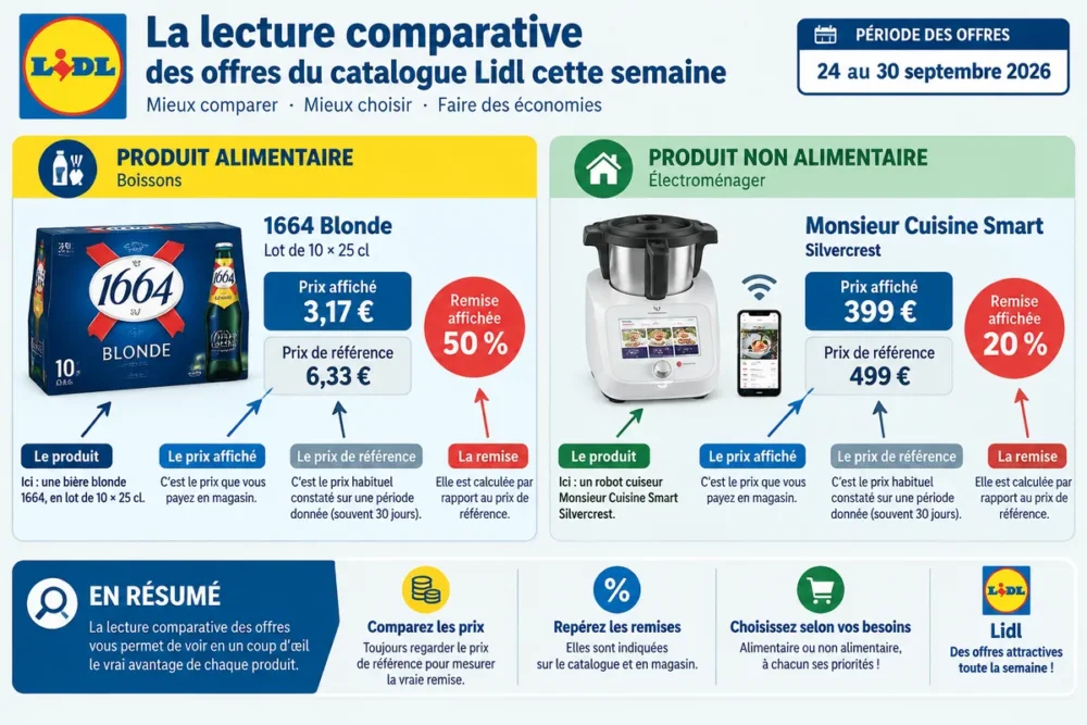 Page du catalogue Lidl cette semaine avec la bière 1664 Blonde et le Monsieur Cuisine Smart