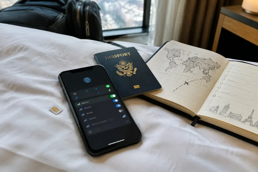 Vérification d’un téléphone, d’une carte SIM et d’un forfait avant un voyage à l’étranger.