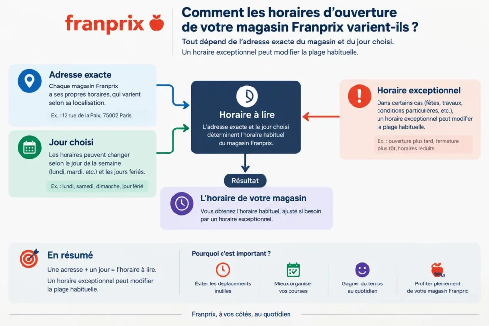 Schéma des éléments qui déterminent les horaires d’un magasin Franprix