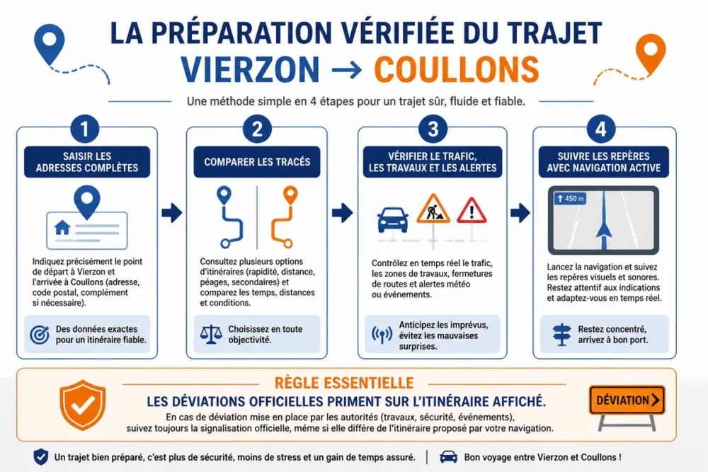 Organigramme des étapes pour préparer l’itinéraire Vierzon-Coullons