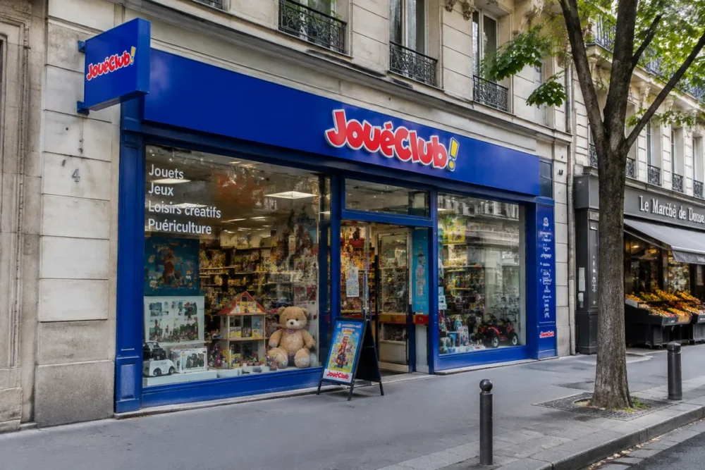 Façade d’un magasin JouéClub dans une rue commerçante du 17e arrondissement de Paris