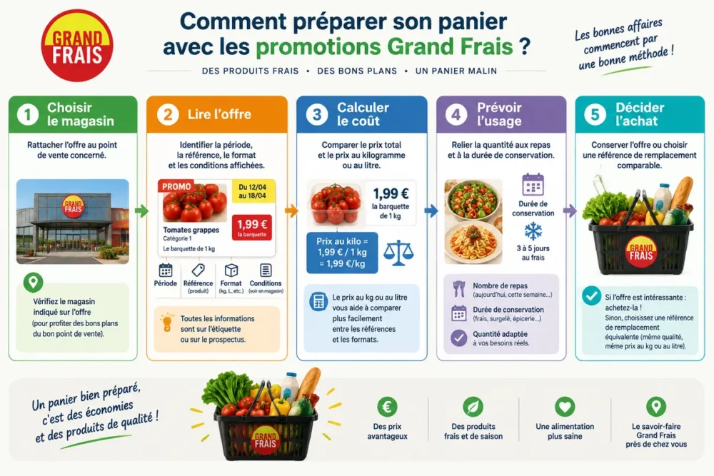 Schéma du processus pour préparer un panier à partir des offres Grand Frais