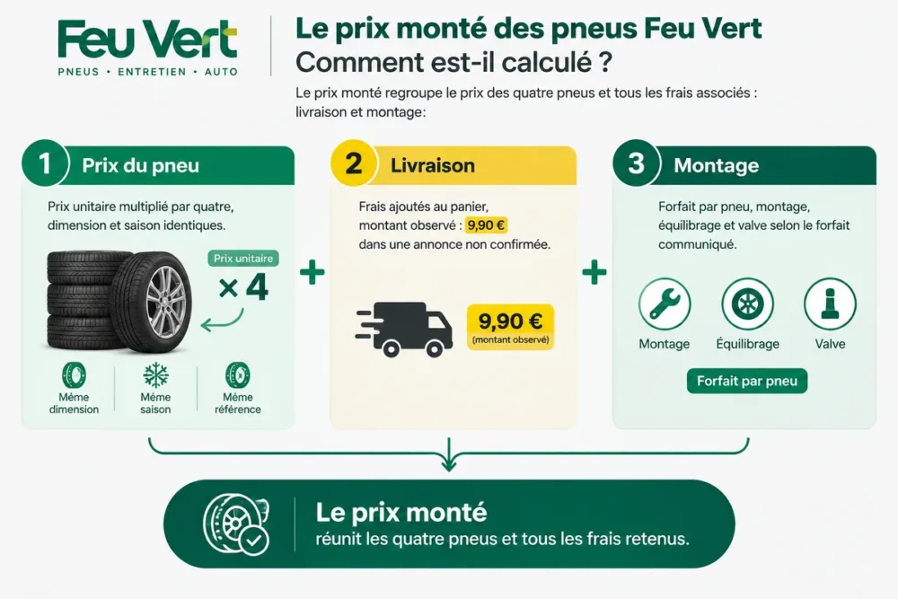 Infographie de comparaison du prix des pneus Feu Vert avec livraison et montage