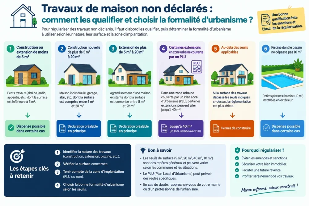 Schéma en français pour identifier les formalités d’urbanisme liées aux travaux d’une maison